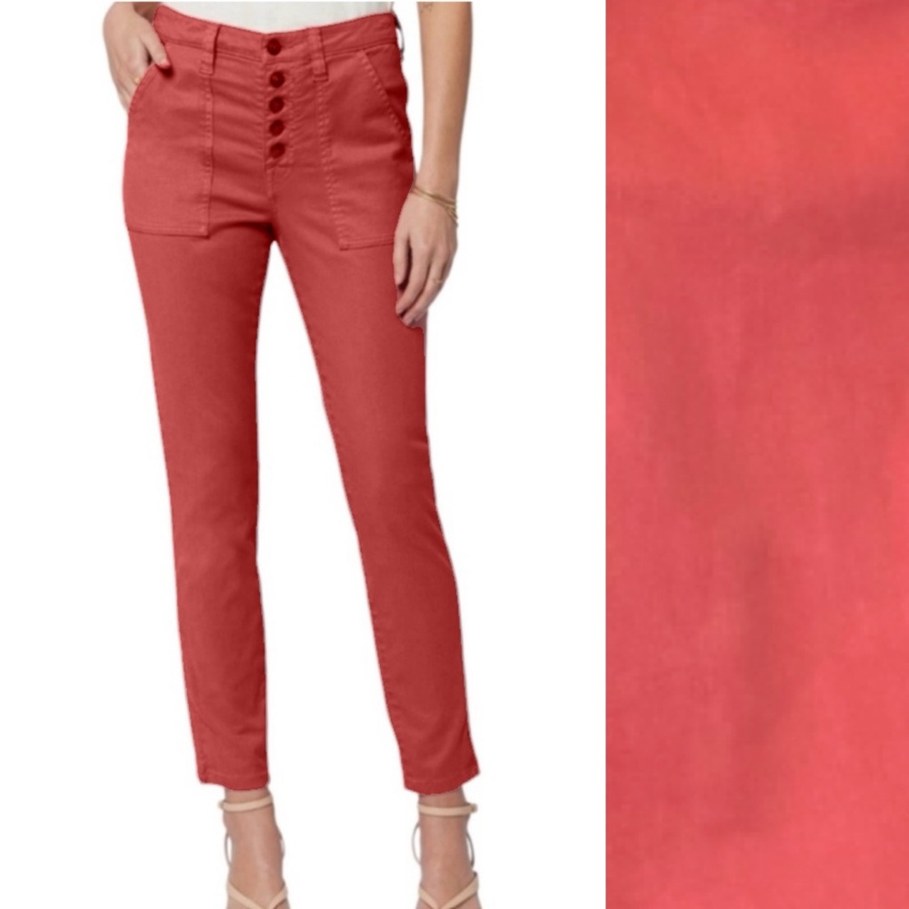 Pistola Cropped Stretch Pant in Red Rock Coral Patch Pockets Button Fly NWT 32